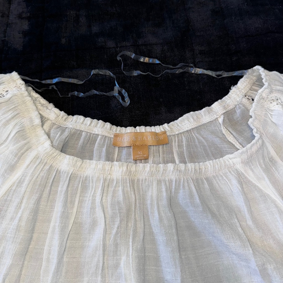 NWOT Hope & Harlow White Crochet Lace Trim Sheer Blouse XL - Off Shoulder - Picture 2 of 9
